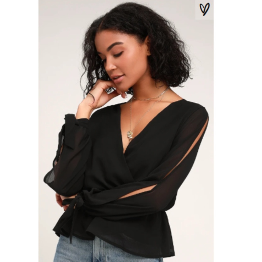 Lulus Black Cold Shoulder Surplice Top